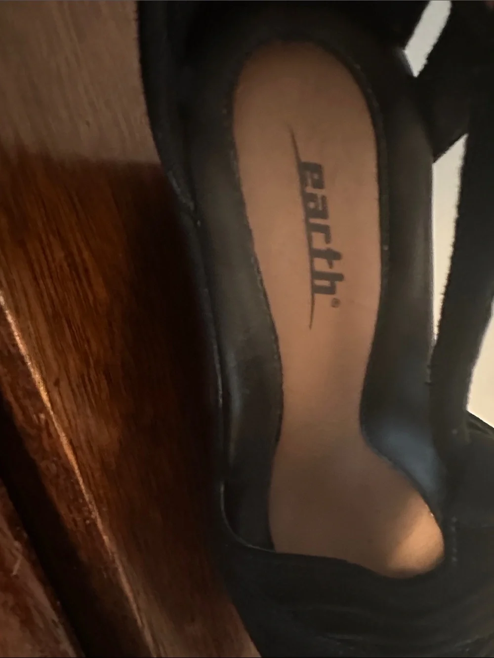 Earth Black Suede Wedge Sandals with Ankle Strap